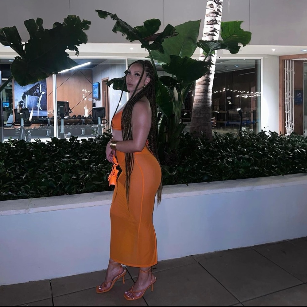 Bright orange see through dress. Size M.